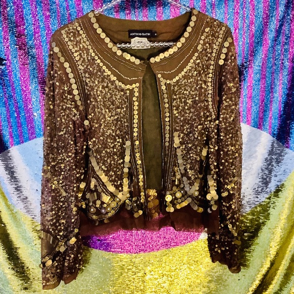 Antik Batik Embellished Bronze Gold Sequins Jacket - Picture 1 of 3